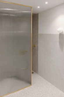 Kuldse profiiliga musterklaas dušiklaasina