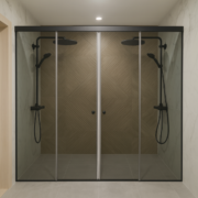 Toonitud klaasist uksed musta profiiliga