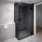 Minimalist modern bathroom with glass shower